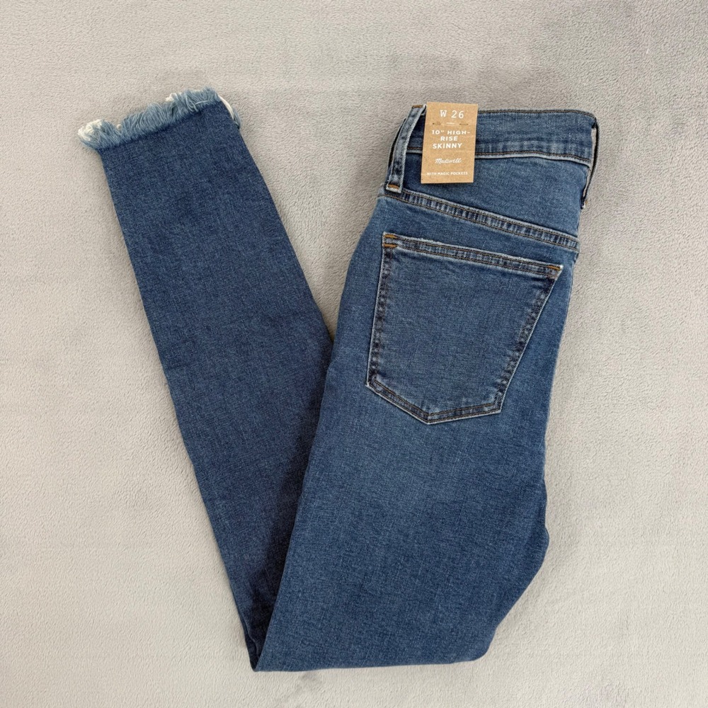 Madewell 10 High-Rise Skinny Jeans Blue Button Fly Raw Hem Womens Size 26